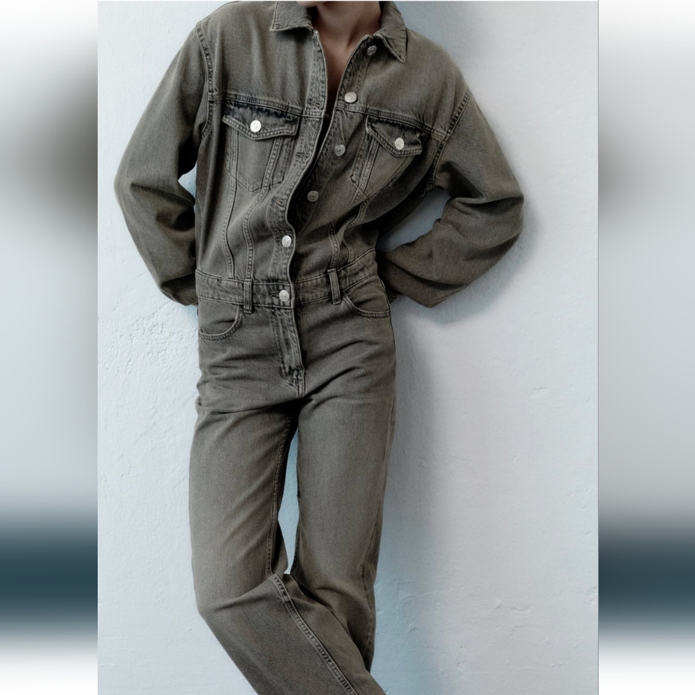 Zara Grey Denim jumpsuit coveralls NEW with tags